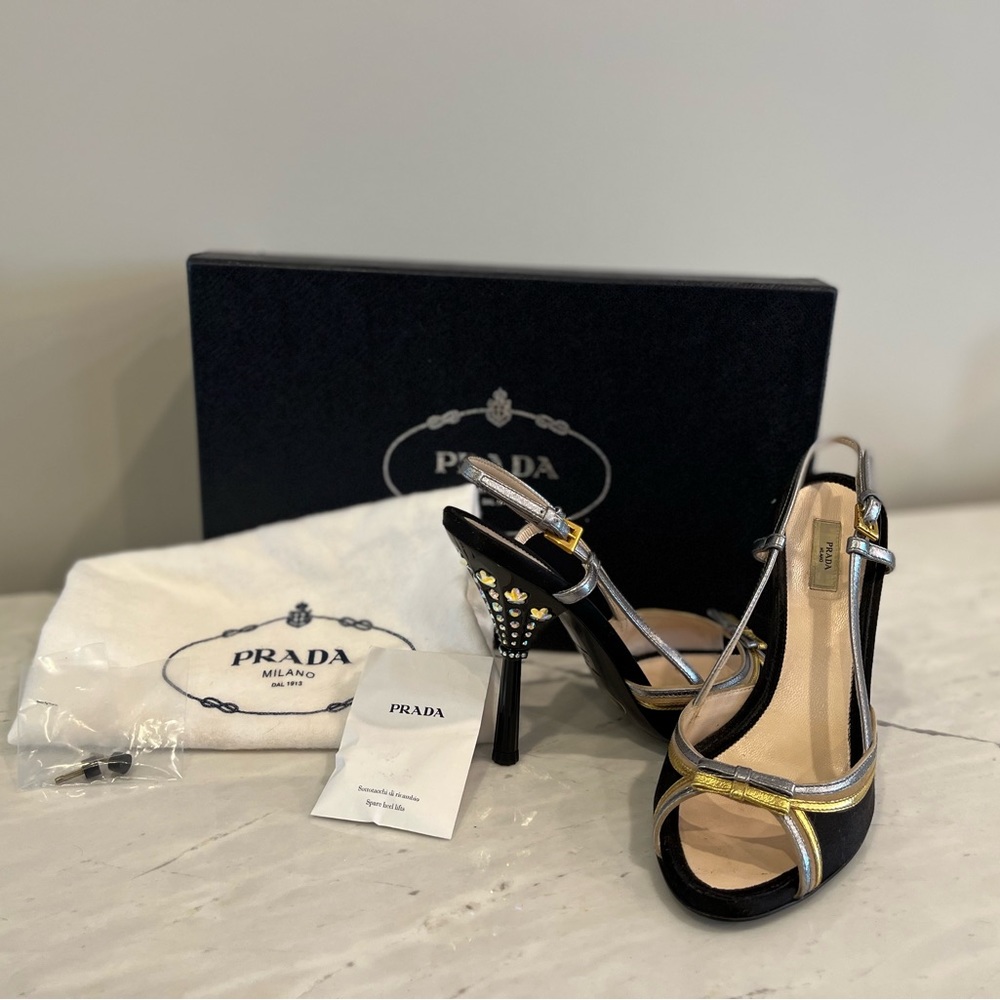 Prada crystal sling back sandal heels
